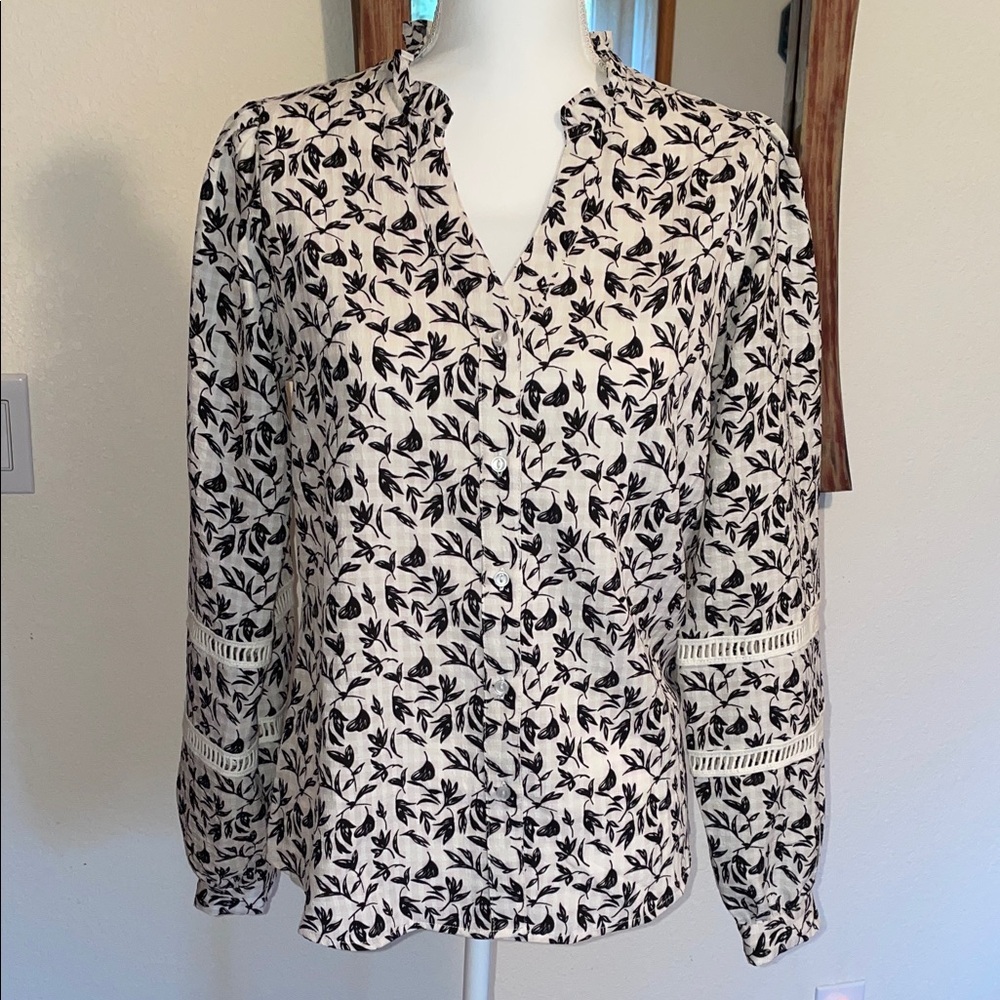 Beautiful Black and Ivory Floral Blouse